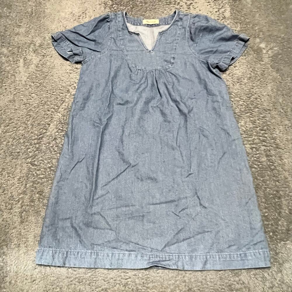 Madewell Denim Popover Dress Light Wash Short Sleeve Size Small Womens
